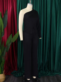 EVE Plus Size Single Shoulder Long Sleeve Solid Pants Suit GATE-D463