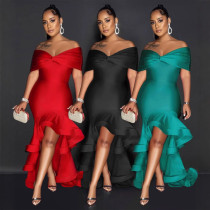 EVE Plus Size Solid One Shoulder Lace Maxi Dress NY-10960