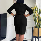 EVE Plus Size Solid Color 3/4 Sleeve Midi Dress GMLF-3312