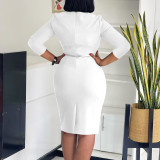 EVE Plus Size Solid Color 3/4 Sleeve Midi Dress GMLF-3312