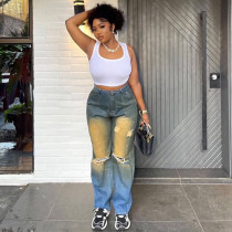 Holes Washed Slim Straight Jeans GAKF-41209