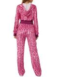 EVE Gold Velour Print Hooded Two Piece Pants Set GLF-10071-1