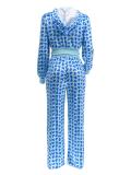 EVE Gold Velour Print Hooded Two Piece Pants Set GLF-10071-1