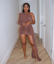 EVE Sexy Solid One Shoulder Sleeve Tight Mini Dress AIL-227