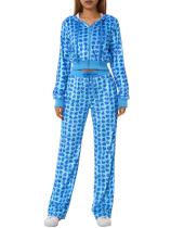 EVE Gold Velour Print Hooded Two Piece Pants Set GLF-10071-1