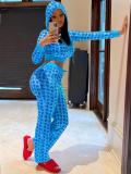 EVE Gold Velour Print Hooded Two Piece Pants Set GLF-10071-1