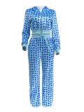 EVE Gold Velour Print Hooded Two Piece Pants Set GLF-10071-1