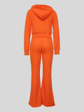 EVE Waffle Hooded Cardigan Drawstring Micro Flare Pants Set MIL-138