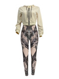 EVE Casual Print Zipper Hoodies Two Piece Pants Set GLF-10178