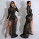 EVE Hot Drill Mesh High Split Maxi Dress BY-6866