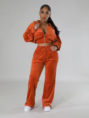 EVE Velvet Long Sleeve Zipper Jacket Pants Sport Suit MIL-142