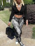 EVE Casual Print Zipper Hoodies Two Piece Pants Set GLF-10178