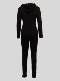 EVE Solid Color Hooded Tight Pants Sport 2 Piece Set MIL-124