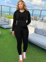 EVE Solid Color Hooded Tight Pants Sport 2 Piece Set MIL-124