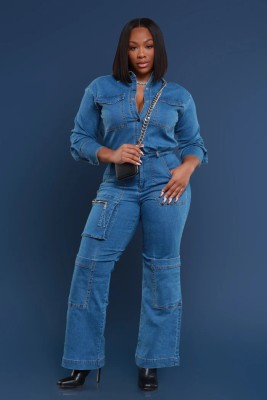 EVE Fashion Denim Washed Long Sleeve Jumpsuit LX-3579