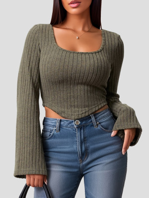 EVE Sexy Slim Square Neck Flared Sleeve Top GZJF-2585