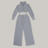EVE Plus Size Solid Hooded Sweatshirt Wide Leg Pants Suit NY-10969