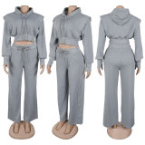 EVE Plus Size Solid Hooded Sweatshirt Wide Leg Pants Suit NY-10969