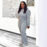 EVE Plus Size Solid Hooded Sweatshirt Wide Leg Pants Suit NY-10969