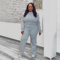 EVE Plus Size Solid Hooded Sweatshirt Wide Leg Pants Suit NY-10969