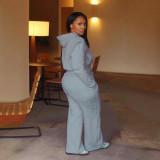EVE Plus Size Solid Hooded Sweatshirt Wide Leg Pants Suit NY-10969