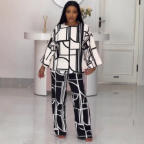 EVE Plus Size Print Long Sleeve Loose 2 Piece Pant Set NY-10963