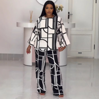 EVE Plus Size Print Long Sleeve Loose 2 Piece Pant Set NY-10963