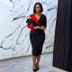 EVE Contrast Color Patchwork Slash Shoulder Midi Dress NY-3377