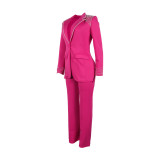 EVE Plus Size Pearl Long Sleeve Blazer Two Piece Pants Set NY-3332