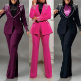 EVE Plus Size Pearl Long Sleeve Blazer Two Piece Pants Set NY-3332