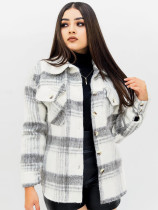 EVE Black White Plaid Print Fashion Coat YH-1040