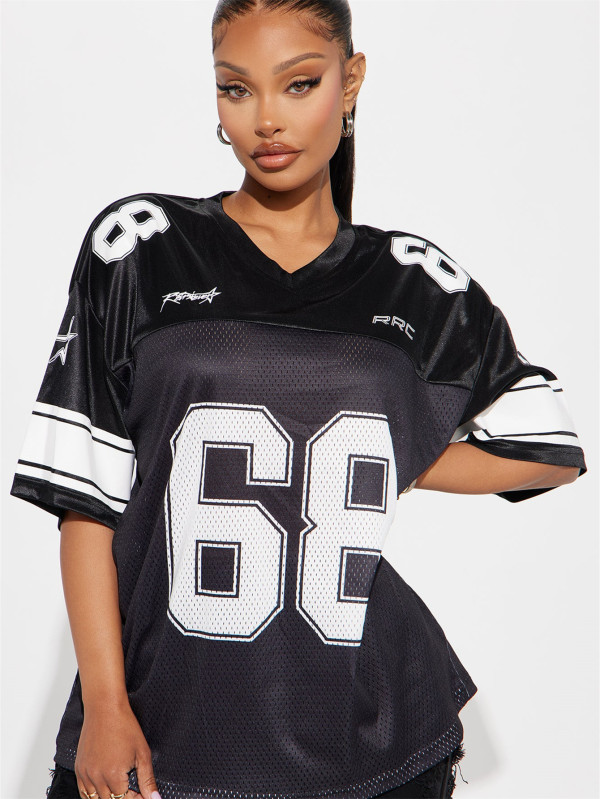 EVE Letter Print Patchwork Loose Tops YWXS-XS-XSL44777