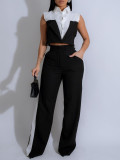 EVE Sleeveless Patchwork Shirt Two Piece Pants Set AIL-307