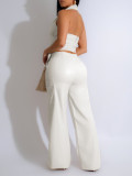 EVE PU Leather Sleeveless Halter Two Piece Pants Set AIL-298