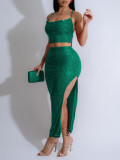 EVE Sexy Sequin Sling Vest Split Skirt 2 Piece Set AIL-306