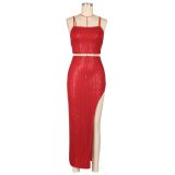 EVE Sexy Sequin Sling Vest Split Skirt 2 Piece Set AIL-306