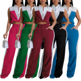 EVE Sleeveless Patchwork Shirt Two Piece Pants Set AIL-307