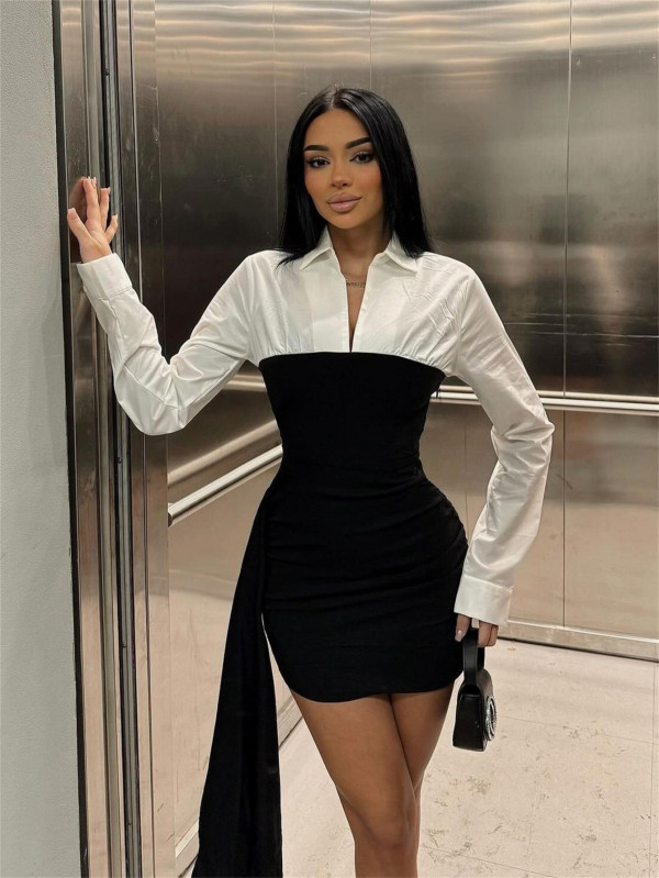 EVE Contrast Color Patchwork Mini Dress YWXS-XS-XS5326