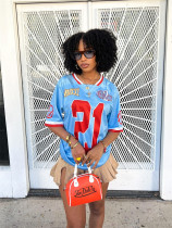EVE Fashion Print Loose V Neck T Shirt YWXS-XS-XS5184