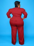 EVE Plus Size Solid Long Sleeve Pants Two Piece Set GAWE-5339