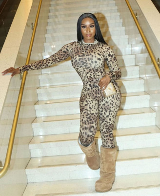 EVE Leopard Print Long Sleeve Pants Two Piece Set YWXS-XS-XSL45002