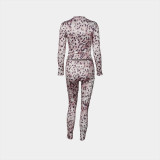 EVE Leopard Print Long Sleeve Pants Two Piece Set YWXS-XS-XSL45002