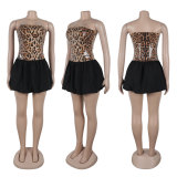 EVE Plus Size Sequin Leopard Patchwork Tube Top Dress NY-3356