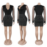 EVE Plus Size V Neck Hot Dril See Through Mini Dress NY-3361