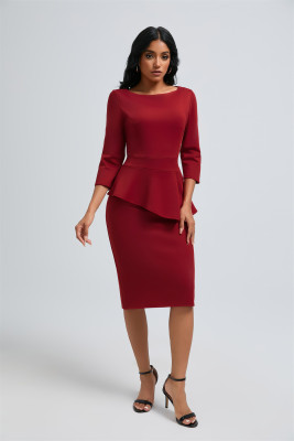EVE Solid Color O Neck Two Piece Skirt Set OSM-6136