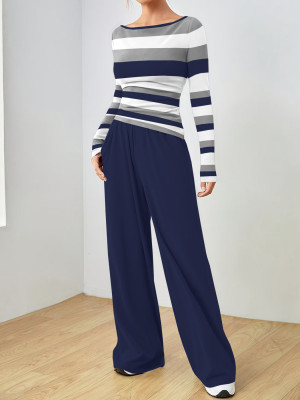EVE Stripe Print Long Sleeve Loungewear Pants Set GLF-10002