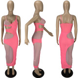 EVE Sexy Sling Patchwork Print Long Dress LM-9331