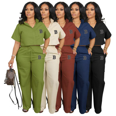 EVE Print Short Sleeve Shirt Two Piece Pants Set OUQF-269