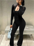 EVE Solid Color Zipper Long Sleeve Pants 2 Piece Set LSD-22361