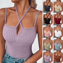 EVE Solid Color Halterneck Tight Tank Tops GYZY-6661